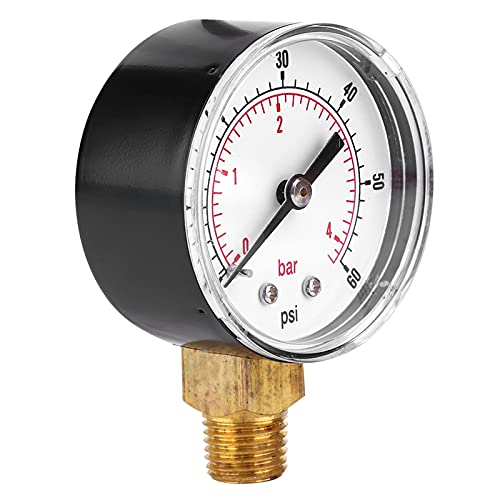 Baxnore Manometer, 1/4 BSPT Messinggewinde, Verschleiß Widerstandsboden -Anschlussdruckmesser für Brennstoffluftölgaswasser (0-60psi 0-4BAR) von Baxnore