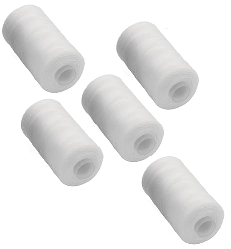 [0,03 EUR/10 m] 5 teiliges Nähgarn Set [einfarbig] | Nähset Universal | Polyester Nähmaschinengarn | 5 Spulen a. 500m | Allesnäher Garnset - [Farbe - Weiß] | Nähfaden Set - 2500m von Bayli