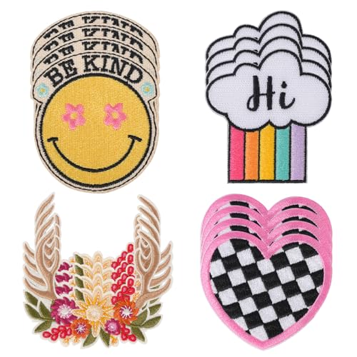 Baypify 16 Stück Patches,Flicken Zum Aufbügeln Kinder,Bestickte,Bügelbilder Aufnäher Set – Smiley-Gesicht, Liebe, Regenbogen, Blumen –für Stoff Hut Jacke Jeans (niedliche) von Baypify