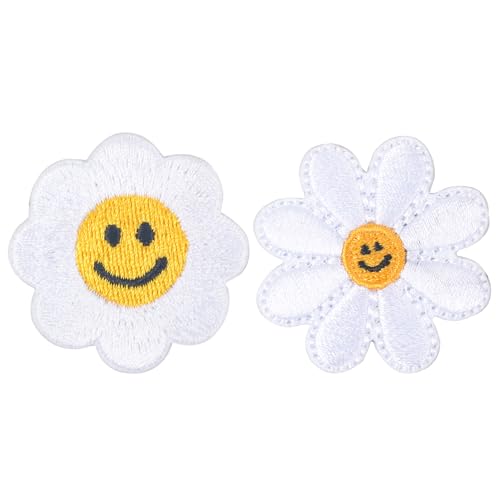 Baypify 24 x Blumen-Aufnäher zum Aufbügeln – geeignet für Jeans, Kleidung, Rucksäcke und mehr – Smiley-Gesicht zum Aufbügeln (Blume) von Baypify