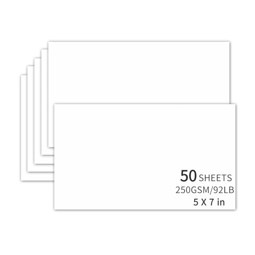 50 Blatt Blanko-Kartonpapier, 250 g/m² dick, schwere Karten für DIY-Kunstprojekte, Kartenherstellung, Postkarten, Grußkarten, Geschäft, Geburtstagsfeier, Hochzeitseinladungen (weiß, 12,7 x 17,8 cm) von Bazyrock