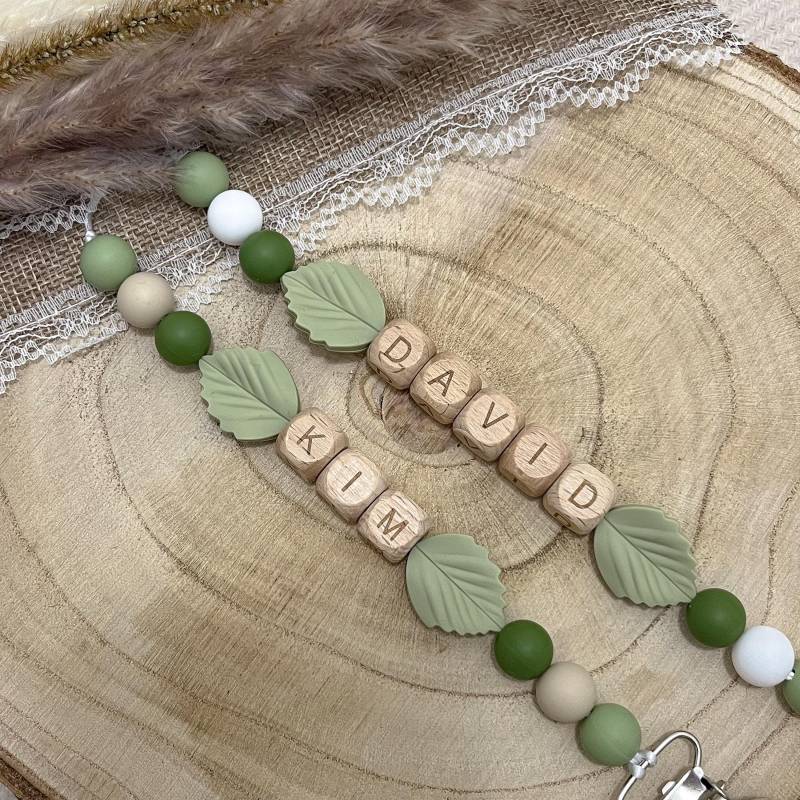 Personalisierte Boho Baby Schnullerkette Mit Holzclip - Personalisierter Name von Bbabyboutiquee