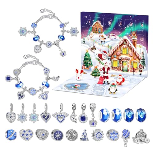 24-Tage-Weihnachts-Countdown-Kalender-Armband-Set – Schmuckherstellungs-Set | blaues Thema, Schmuck für Mädchen, Weihnachten, 24-Tage-Countdown-Kalender für Schmuckherstellung und Basteln von Bbbabeslk