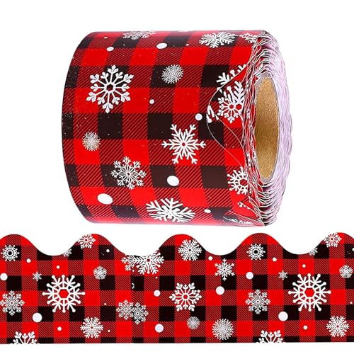 Weihnachtstafel-Papierbordüre – Weihnachts-Bulletin-Randbordüre | 1 Rolle Weihnachtspapierbesatz Bulletin Border Classic | Schulwinter-Weihnachtsdekor, rotes und schwarzes Karomuster für Tafeln von Bbbabeslk