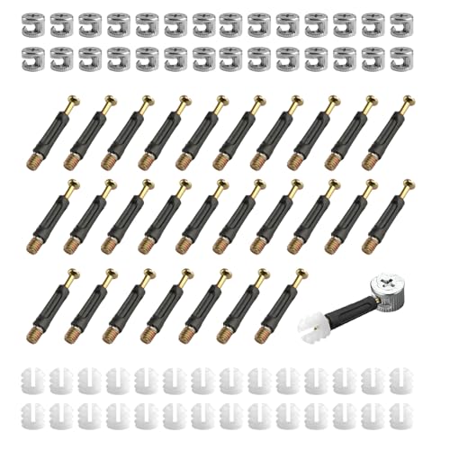 46 Sets (138 Stück) Möbelbeschläge: M15 Exzentermutter für Möbelbeschläge, Möbelschrauben, Dübel M6 x 40 mm, voreingesetzte Muttern, Nockenschrauben für Schublade, Kleiderschrank, Schrankverbinder von Bbtcxjs