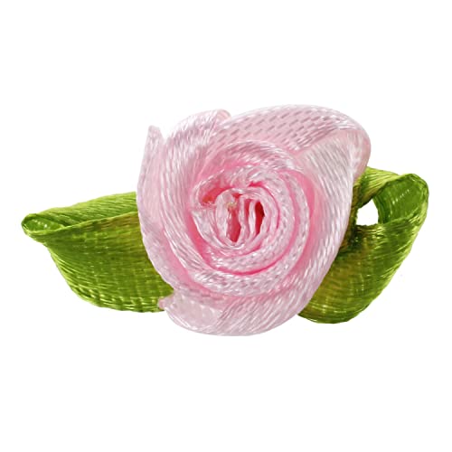 Bcowtte 100 Stück Mini-Satinband, Rosenblüten, Blätter, Hochzeitsdekoration, Applikationen, Nähen, DIY, Hauptfarbe: Rosa von Bcowtte