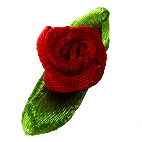 Bcowtte 100 Stück Mini-Satinband Rose Blume Blatt Hochzeit Dekor Applikationen Nähen DIY Hauptfarbe: Rot von Bcowtte