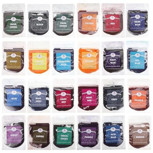 Bcowtte Permanentes Batik-Pigment-Pulver, Pigment-Pigmente, Batik-Pigmente, zur Herstellung von Farbe, Farbe, Seife, Nagellack, Epoxidharz, Kerzenherstellung, 24 Beutel mit 24 Farben von Bcowtte