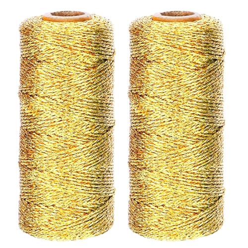 200M Gold Metallic Schnur - 1,5mm Breit Kordel Goldfaden, 2 Rolle Metallic Kordel, DIY Bastelschnur, Verpackungsschnur für Geschenkverpackung, Weihnachts Dekoration, Handwerk von Bcuuozeeing