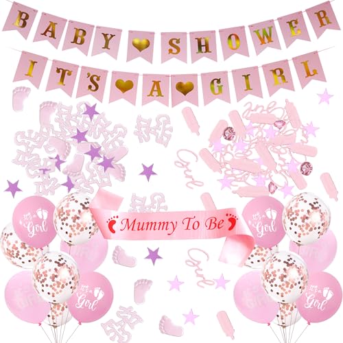 Babyparty-Dekorationen für Mädchen – 20 Stück, rosa Latex-Ballon für Babys, Mädchen, Banner mit Schultergurt, Glitzer, Konfetti-Dekorationen für Babyparty, Geschlecht, Enthüllung, Party, von Bcxiuso