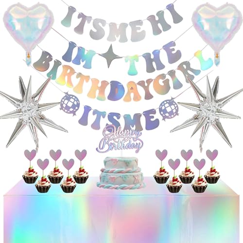 It's Me Geburtstagsparty-Dekorationen – 17 Stück, glitzernd, schillernd, beliebte Dekoration, einschließlich It's Me Hi Im The Birthday Girl Its Me Banner Tischdecke Kuchen Cupcake Topper für von Bcxiuso