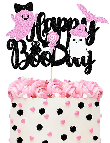 Halloween Cake Topper Happy Boo Day Birthday Toppers Decorations Glitter Pink Boo Cake Decoration for Boys Girls Halloween Boo Party Supplies for Baby Shower von Bdayshop