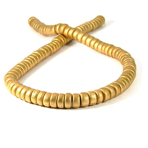 1 Strang mit 100 metallischen Holzperlen, 8 mm rund x 4 mm dick, Rondelle-Heishi-Abstandshalter, Naturholzperlen in vielen glänzenden Farben (Gold) von Bdbeads