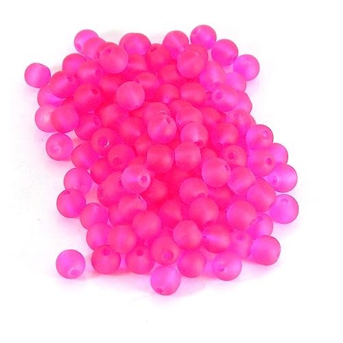 Glasperlen, matt, durchscheinend, 6 x 5 mm, rund, lose Abstandshalter, mit 1,2 mm Loch, 100 Stück (helles Fuchsia-Pink) von Bdbeads