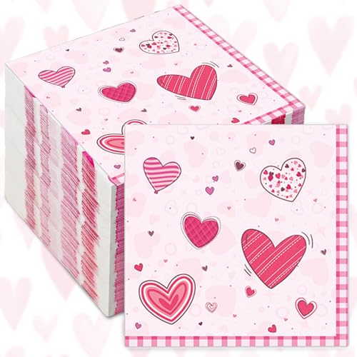 100 Pcs Valentinstag Servietten Mittagessen Servietten Herz Druck Papier Gästetücher Getränke Cocktail Gast Servietten für Home Dinner Küche Badezimmer Valentinstag Zubehör Dekorationen (Pink) von Bdecoll