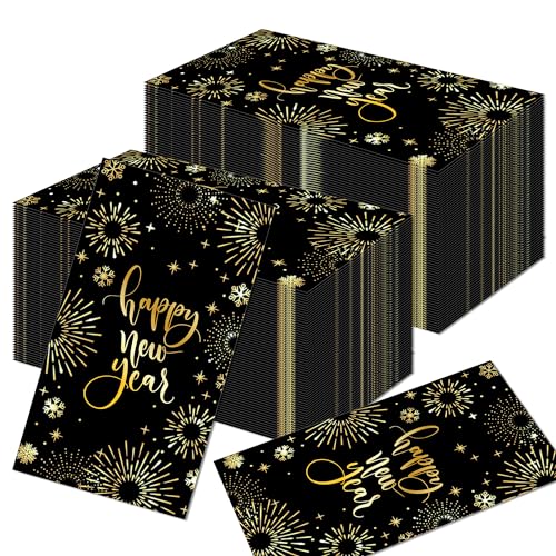 100 Stück Servietten Silvester Neujahr Servietten 3-lagig 40x33cm Papierservietten Bunt für Silvester Tischdeko 2025 Happy New Year Servietten Silvester von Bdecoll