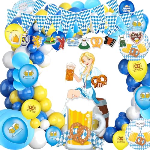 119-teiliges oktoberfest deko set, Oktoberfest-Dekoration, Wimpelgirlande, blau/weiß, Bannerballon, Oktoberfest-Set im bayerischen Stil für die Wiesn-Party im Freien (Blue-1) von Bdecoll