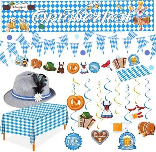 119-teiliges Oktoberfest-Dekorationsset, Oktoberfest-Dekoration, Wimpelgirlande, blau/weiß, Bannerballon, Oktoberfest-Set im bayerischen Stil für die Wiesn-Party im Freien (Blue-2) von Bdecoll