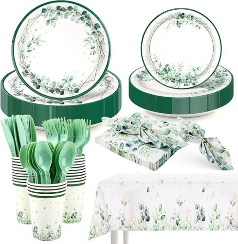 121 pcs Olive Grün Partygeschirr Set,Eukalyptus Grün Party Pappteller Set, Babyparty Partyteller,Geburtstag Hochzeit Babyparty Junge Mädchen, Jungle Safari Party Tischdeko von Bdecoll