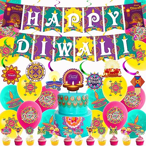 4pack Happy Diwali Party-Set Festival of Lights Indian Festival Deepavali Banner Garlands für Diwali Dekoration Door Decoration (D) von Bdecoll