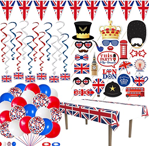 75 Stück British National Day Festival Party Set,25 stück Britische Flagge Photo Booth Requisiten,1 stück Wimpelkette Union Jack,8 stück Britischen Union Jack Hang Spiral Dekor von Bdecoll