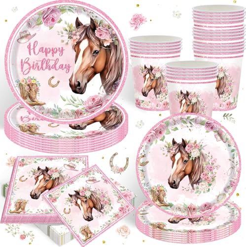 80 Horse Floral Frühlings-Wildblumen-Party-Dekoration für 20 Gäste, Blumengeschirr, Teller, Servietten, Tischdekorationen, Wildblumen-Geschirr, Party-Geschenk für Brautparty, Garten-Teeparty von Bdecoll