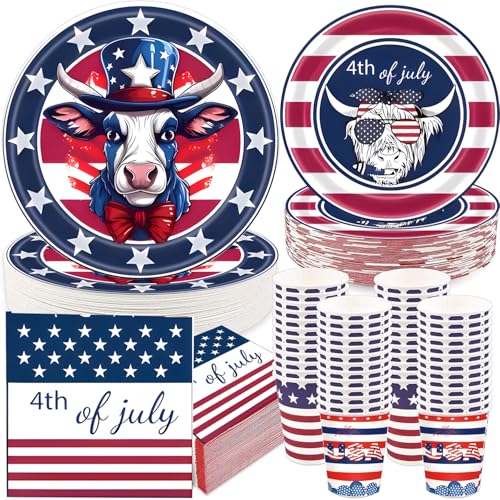 96-teiliges Party-Set USA 24 Gäste USA 4. Juli Amerikanische Party Geschirr Set für Amerikanische Flagge - Teller Becher Servietten USA BBQ Papierware Dekoration von Bdecoll