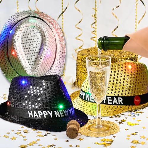 Bdecoll 3 Stück Neujahr Silvester Partyhut Gold Schwarz Silvester Partyhut Frohes Neues Jahr Papierhüte kreative Kopfschmuck Dekorationen Hut, Silvesterpartydeko Accessoire für Silvesterparty (1) von Bdecoll