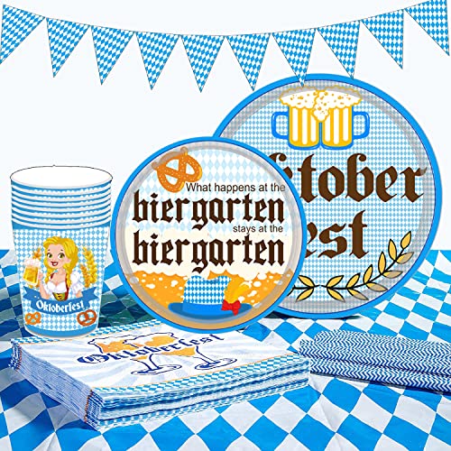 Bdecoll 50 Stück Bayern Oktoberfest Partygeschirr Set für 16 Gäste,Wiesn Bayrisch blau weiß Bayern Partyset Deko Dekoration Tischdekoration für Ihr Oktoberfest (Weiß) von Bdecoll