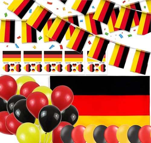 Deko Deutschland Flagge für Germany Party und Länderparty Deutschland Deko Dekoration Deutsche Partydeko Flaggenkette Wimpelkette, Partydeko Schwarz Rot Gold Palloons von Bdecoll