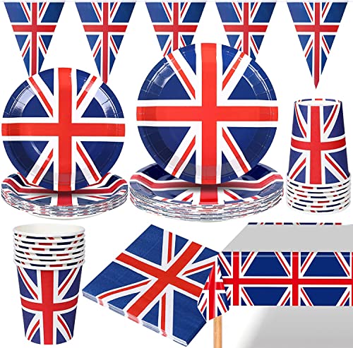 Union Jack Party Supplies Set Union Jack Teller Best of British Kinder Geburtstagsfeier Tabelle Kit Royal Party Dekoration, 16 Gäste (1) von Bdecoll