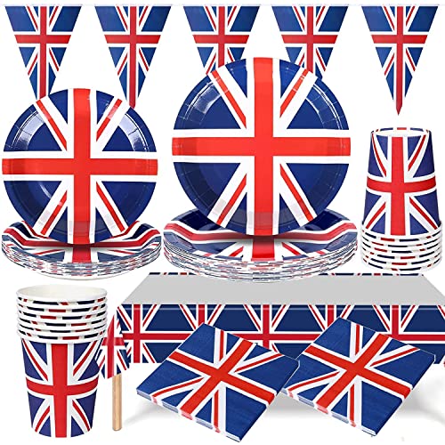 Union Jack Party Supplies Set Union Jack Teller Best of British Kinder Geburtstagsfeier Tabelle Kit Royal Party Dekoration, 16 Gäste (3) von Bdecoll