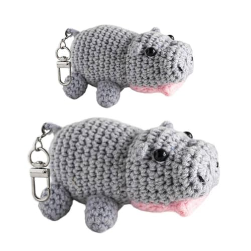 Bduttlefish Super süßes Nilpferd, hüpfende Webpuppe, tragbarer Anhänger, Zubehör, Geschenk, Nilpferd, kreativ, X2 x 1, gestrickte Wolle von Bduttlefish