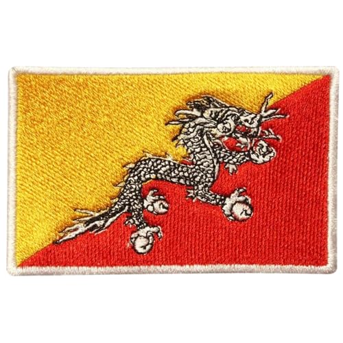 Bebuz Aufnäher mit Bhutan-Flagge, bestickt, zum Aufbügeln oder Aufnähen, Stoffreparatur-Flicken – Emblem von Be Buz