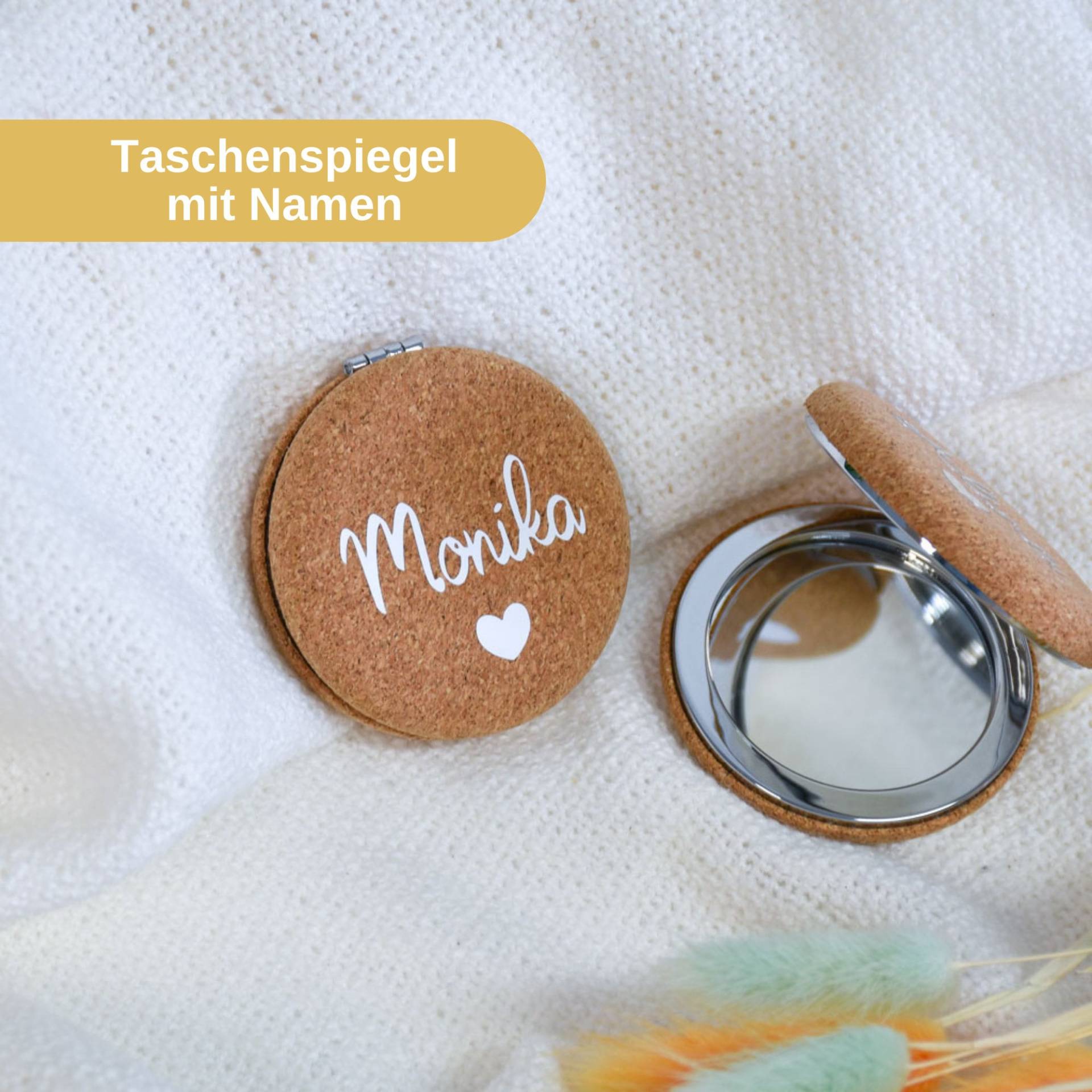 Taschenspiegel Personalisiert Mit Dem Namen | Aus Kork Vergrößerung Geschenk Für Mama Tochter Oder Freundin Geschenkidee Geburtstag von BeBonnieShop