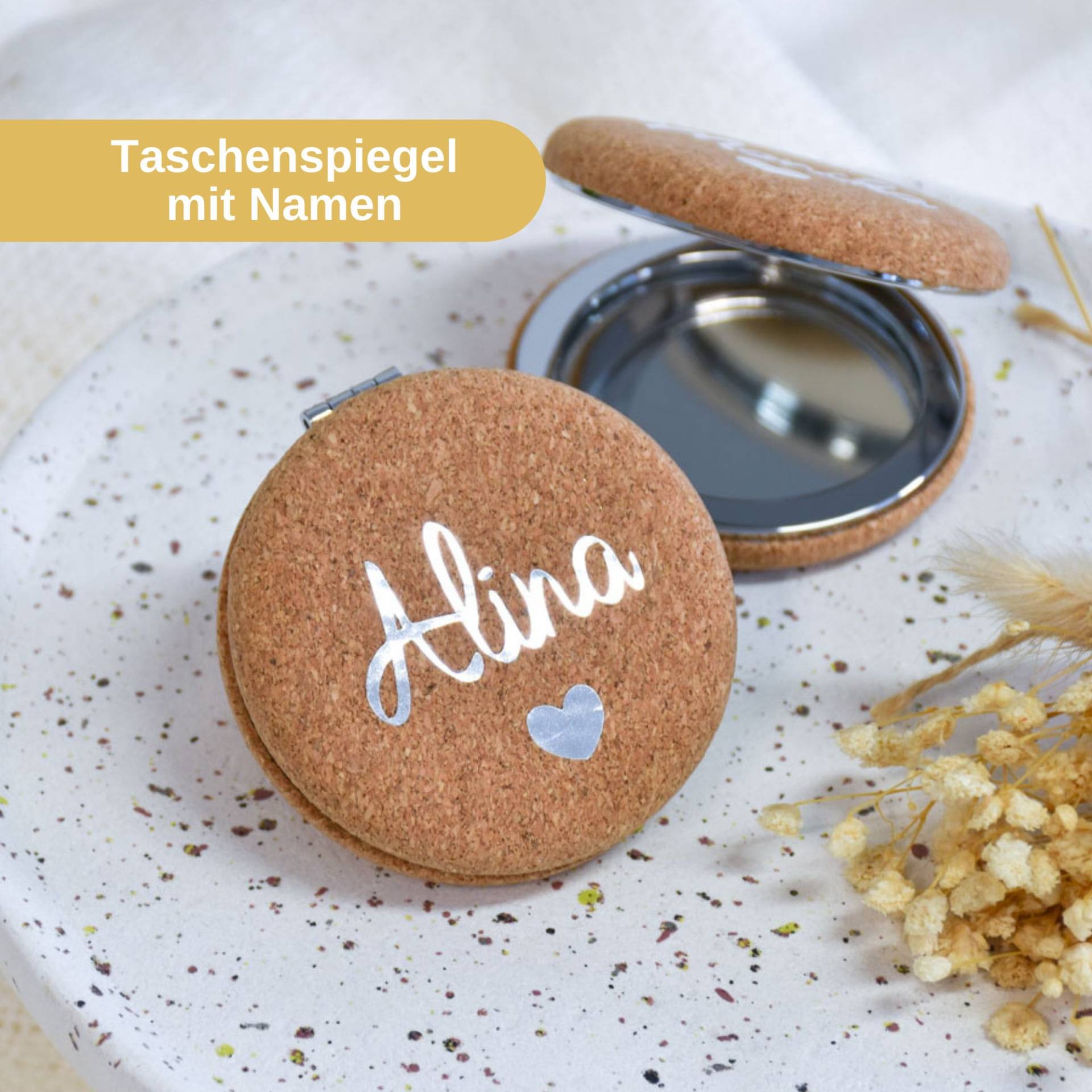 Taschenspiegel Personalisiert Mit Dem Namen | Aus Kork Vergrößerung Geschenk Für Mama Tochter Oder Freundin Geschenkidee Geburtstag von BeBonnieShop