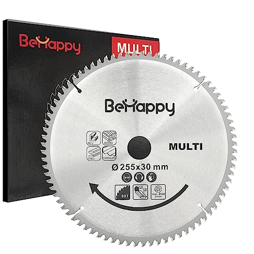 BeHappy Kreissägeblatt Metall, Handkreissägeblatt 255 x 2.6 x 30 mm, Kreissägeblätter 80 Zähne für Holz, Metall, Aluminium von BeHappy