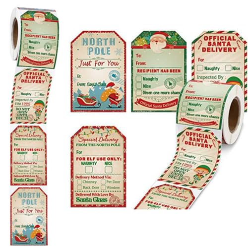 Weihnachts-Geschenkanhänger, Geschenkpapier, 400 Stück, selbsthaftend, Frohe Weihnachten, Retro-Designs, Namensschilder von BeNtLi