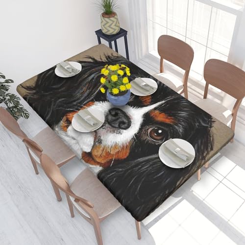 Tischdecke, wasserdichte Tischdecke mit elastischen Kanten, 1,2 m für die Küche, Cavalier King Charles Spaniel, Geschenk, Hund von BeNtli