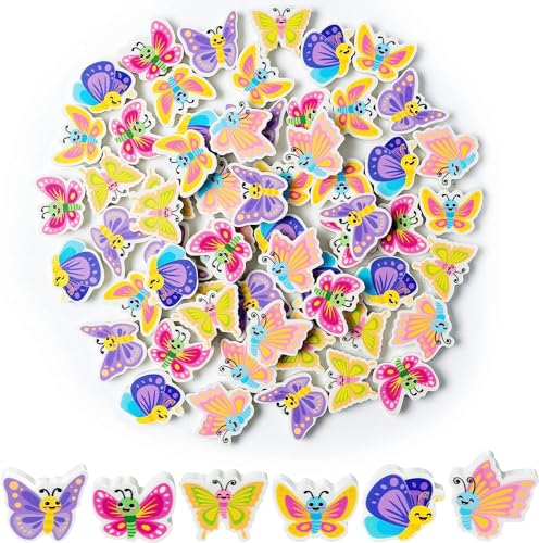 BeYumi 60teiliges Frühlings Butterfly Mini Radiergummi Set für Kinder - Buntfarbene Magnet Fotorahmen mit modernen geometrischen Mustern und Foto Displays für Haushaltsdekoration von BeYumi