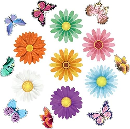 BeYumi 66 Stück Sommer Sonnenblume Schmetterling Ausschnitte Kreative Frühlingszeit Gerbera Gänseblümchen Blume Wandaufkleber Dekor Pinnwand Dekorationsset für Garten Schule Babyparty Partyzubehör von BeYumi