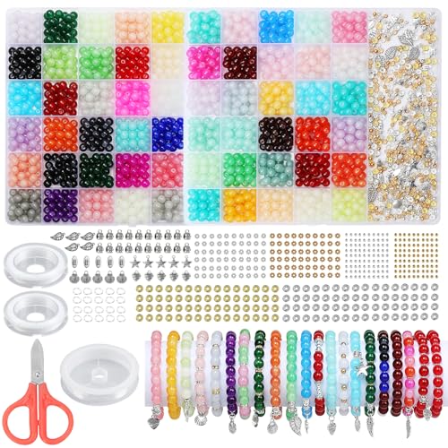 BeadRiver Glasperlen-Set für Schmuckherstellung, 8 mm Kristallperlen für Armbänder, 2 Boxen, runde Perlen, Armbandherstellungs-Set für Bastelarbeiten, Geschenke, geeignet für Frauen und Erwachsene, von BeadRiver