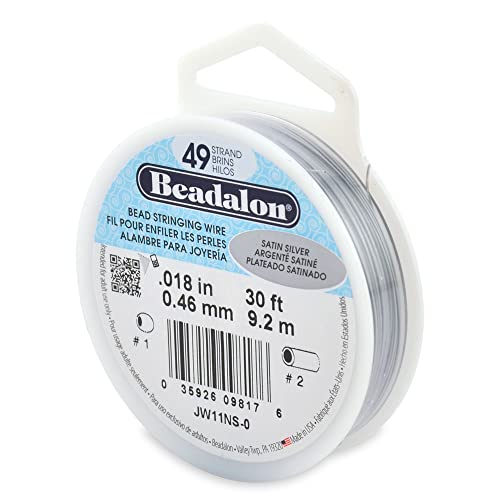 Beadalon 49-fädiger Perlenbesaitungsdraht, 0,018 Zoll, Satin Silber, 9 m von Beadalon