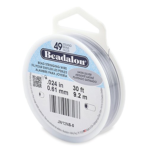 Beadalon 49-fädiger Perlenbesaitungsdraht, 0,024 Zoll, Satinsilber, 9 m von Beadalon