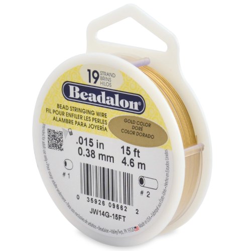 Beadalon Bead Stringing Wire 19-Strand 0.015" (0.38 mm) 15 ft (4.6 m) Gold Color 20-strängiger Edelstahl-Perlendraht von Beadalon