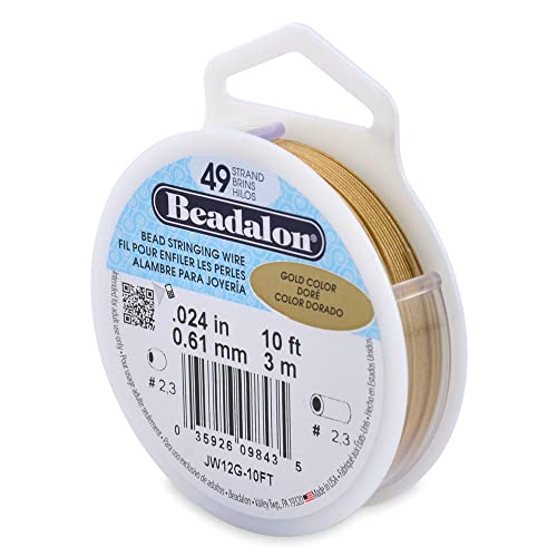 Beadalon Bead Stringing Wire 49-Strand 0.024" (0.61 mm) 10 ft (3.05 m) Gold Color Perlendraht von Beadalon