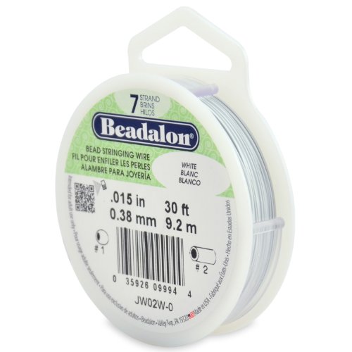 Beadalon Bead Stringing Wire 7-Strand 0.015" (0.38 mm) 30 ft (9.1 m) White Perlenbesaitungsdraht, Edelstahl, Weiß. 15 von Beadalon