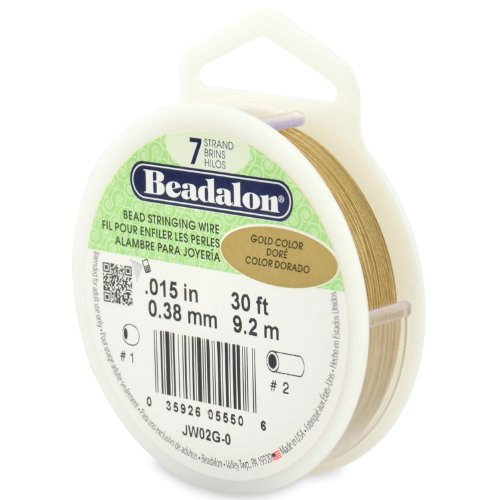 Beadalon JW02G-0 Stringing Wire 7-Strand X30' -Gold Saitendraht, 7 Stränge, 0,015 x 30 m, 015 in / 0.38 mm von Beadalon