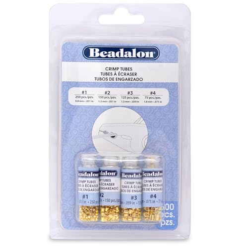 Beadalon Quetschröhrchen, Verschiedene Größen, goldfarben, 600 Stück, Größe 1, 2, 3, 4, für Schmuckherstellung und Perlen von Beadalon