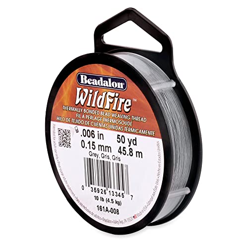 Beadalon 161-A008 WildFire Thermisch verklebtes Perlenfaden, Nylon, Grau, 0.01 inches, 45 Meter von Beadalon